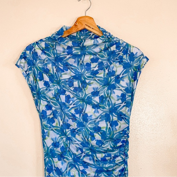 By Anthropologie The Maya Ruched Floral Mesh Midi Dress Size Small - Picture 4 of 12